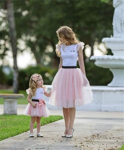 Mother and Daughter Matching White Pink Mini Skirt
