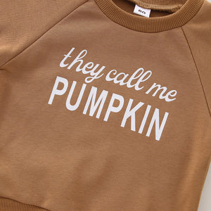 Pumpkin Letter Long Sleeve Sweatshirt +Solid Pants