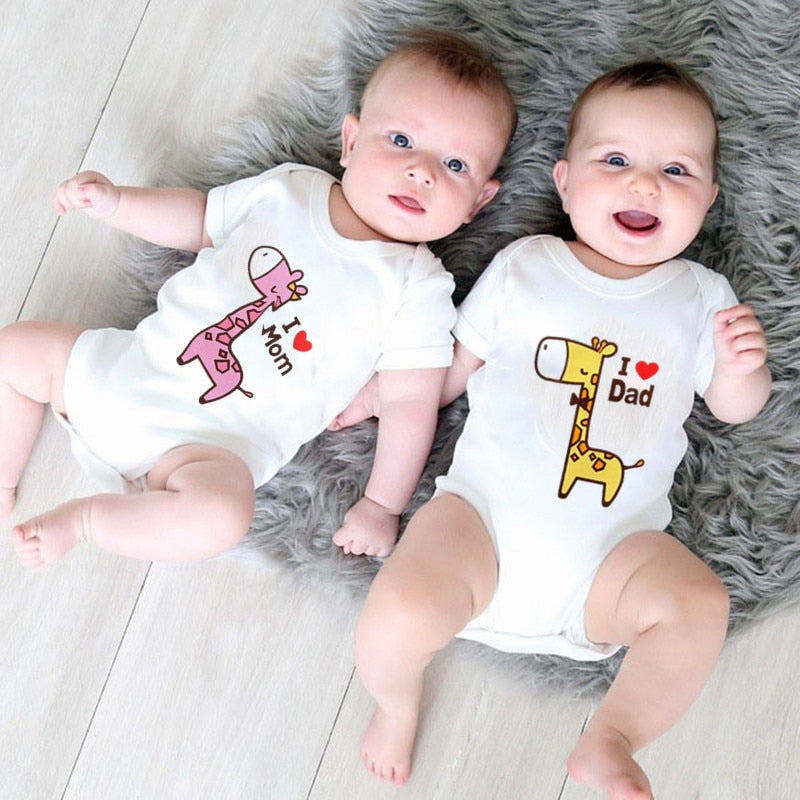 Cute Twins Baby Clothes Giraffe Dad and Mom Print Newborn