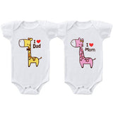 Cute Twins Baby Clothes Giraffe Dad and Mom Print Newborn Bodysuits Baby Twin Clothes Cotton for Baby Body