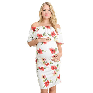Stretch-slim fit Floral Printed Pregnant Dress