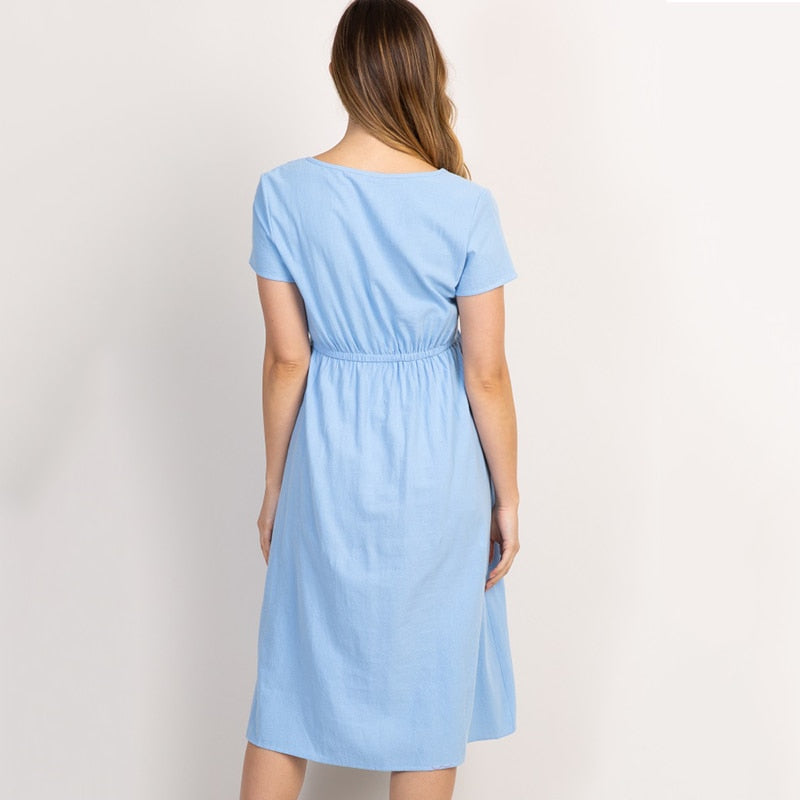New Mom's Loose Buttons & Pockets Dress