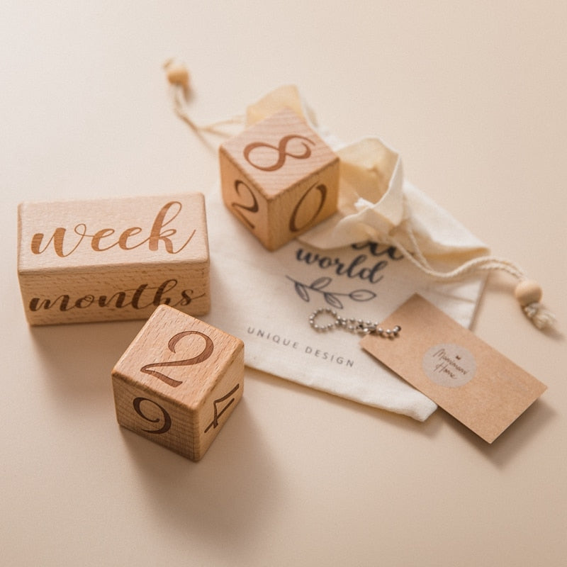 Baby Milestone Photoshoot Accessories - Handmade Engraved Wooden Blocks