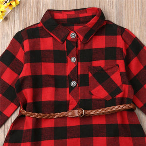 Red Plaid Cotton Long Sleeve Dress