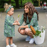 Green Leaf Mother Daughter Family Matching Dress
