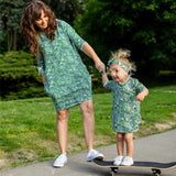 Green Leaf Mother Daughter Family Matching Dress
