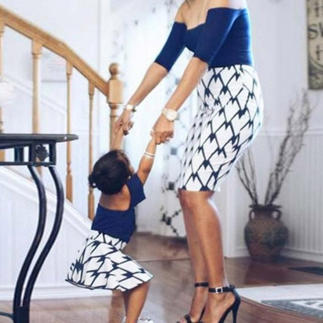 Half Sleeve Short Dress Mama And Daughter Matching Outfits