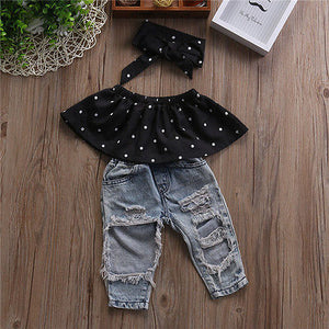 Dot Sleeveless Tops and  Jeans Outfit