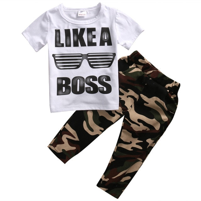 Hip Hop Short Sleeve Like A Boss T-shirt Camo Pants Outfit