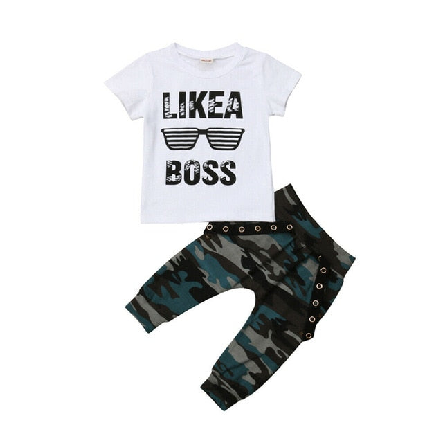 Hip Hop Short Sleeve Like A Boss T-shirt Camo Pants Outfit