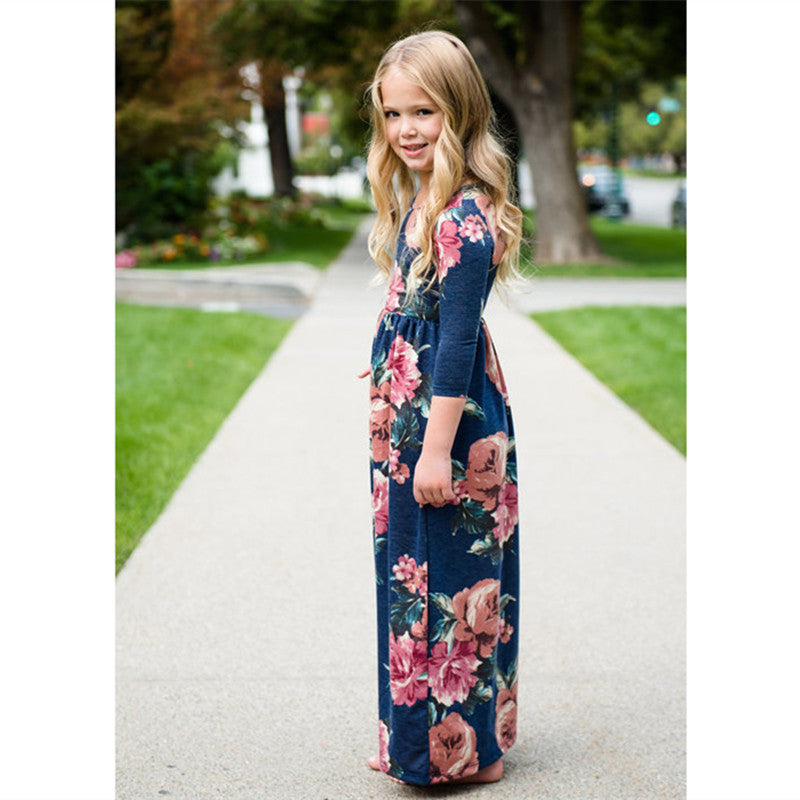 Floral long Dresses Mother Daughter matching Outfits