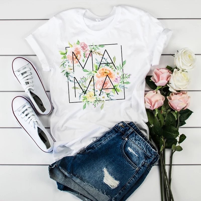 Mama Flower print Short Sleeve T Shirt