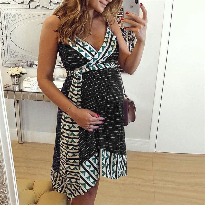 Sexy Stripe Backless Maternity Dress