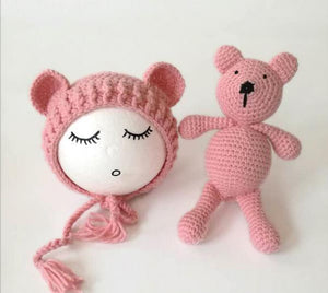 Baby Crochet Bear Hat and matching Toy - Photography Props